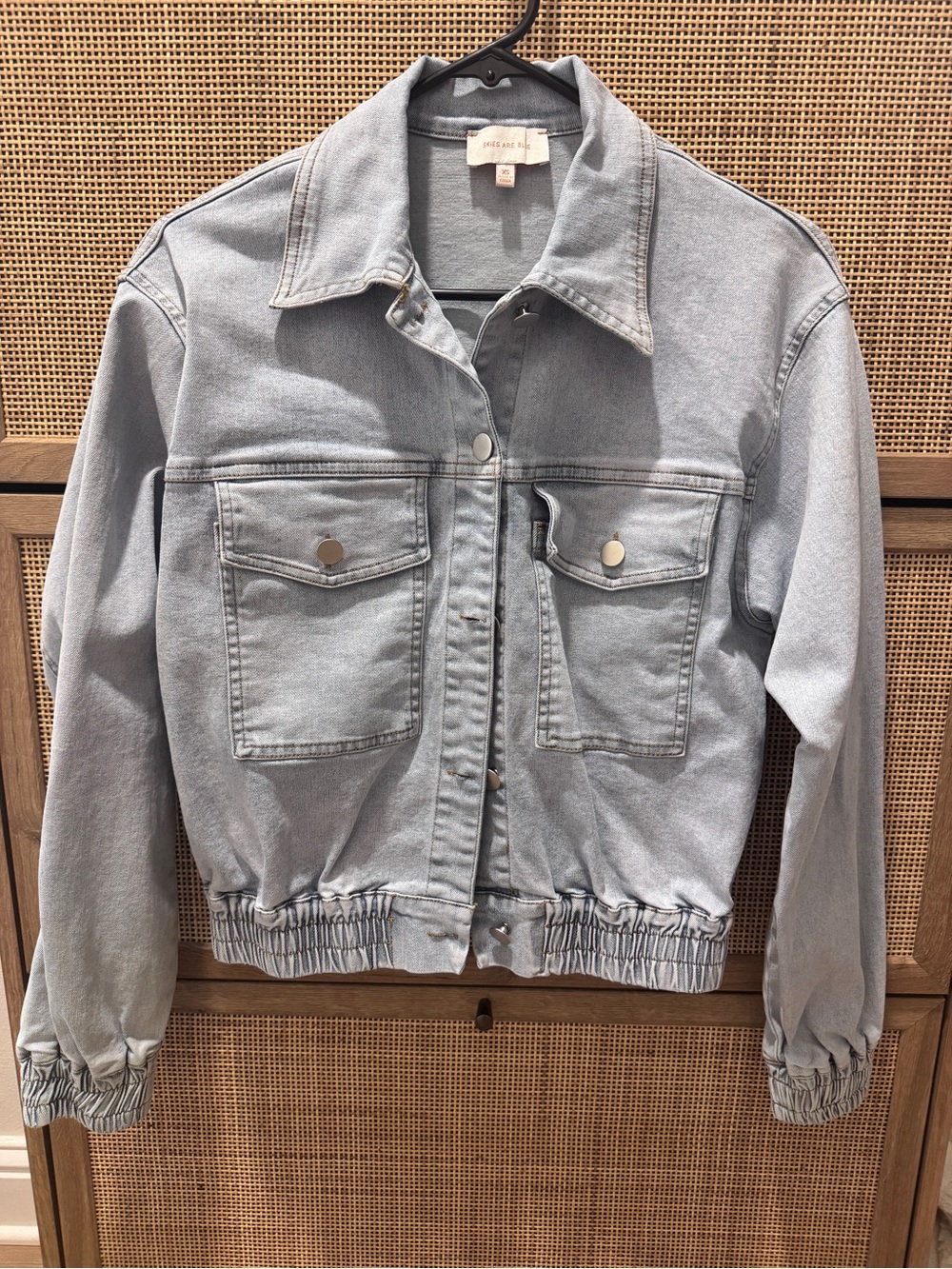 Skies Are Blue Pale Blue Elastic Hem Denim Jacket